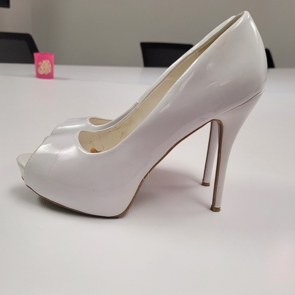 White Platform Peep Toe Pumps